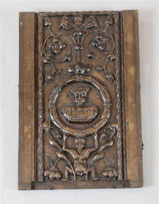 A 17th century French oak panel, 12 x 8in.